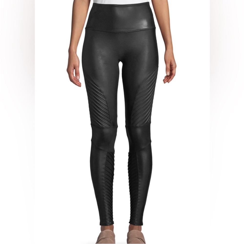 Spanx Faux Leather Moto Leggings Black Size Small - Picture 1 of 11